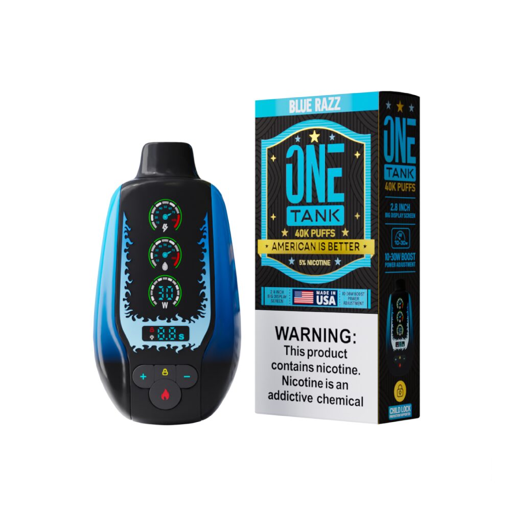 One Tank Disposable Blue Razz with packaging