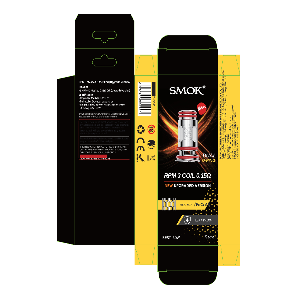 SMOK RPM 3 Replacement Coils (5-Pack) Mesh 0.15ohm packaging