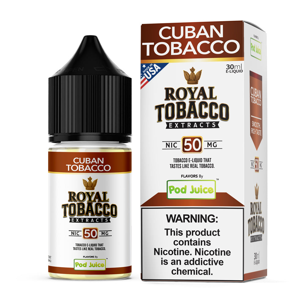 Cuban Tobacco Pod Juice x Royal Tobacco Extracts Salts 30mL with packaging