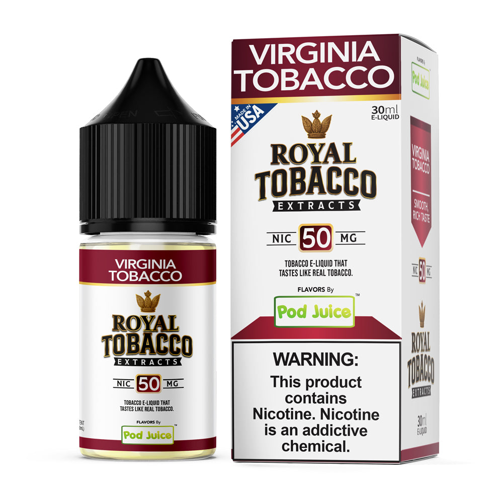 Virginia Tobacco Pod Juice x Royal Tobacco Extracts Salts 30mL with packaging