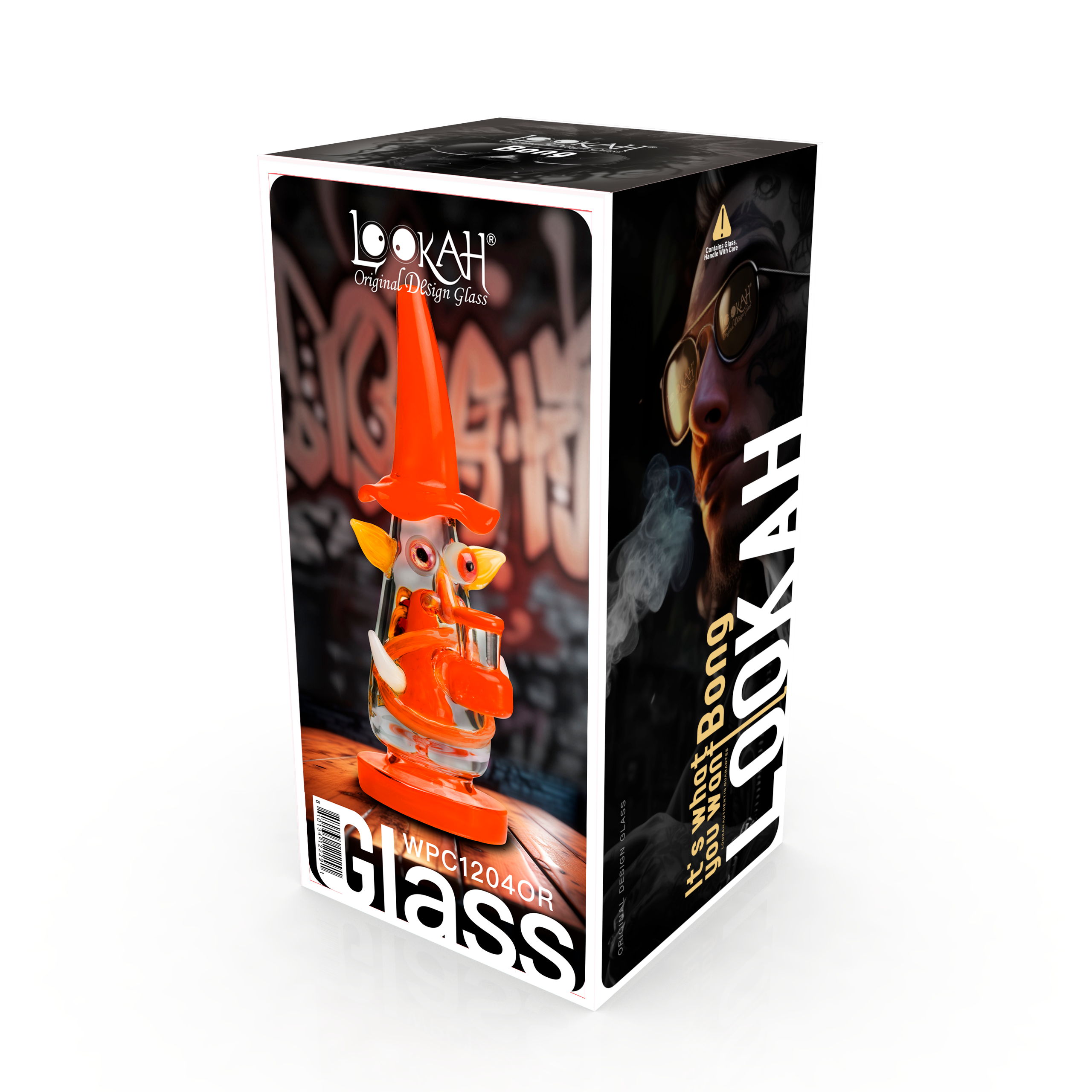 Lookah 9″ Mini Wizard Glass Dab Rig (WPC1204) Orange with packaging