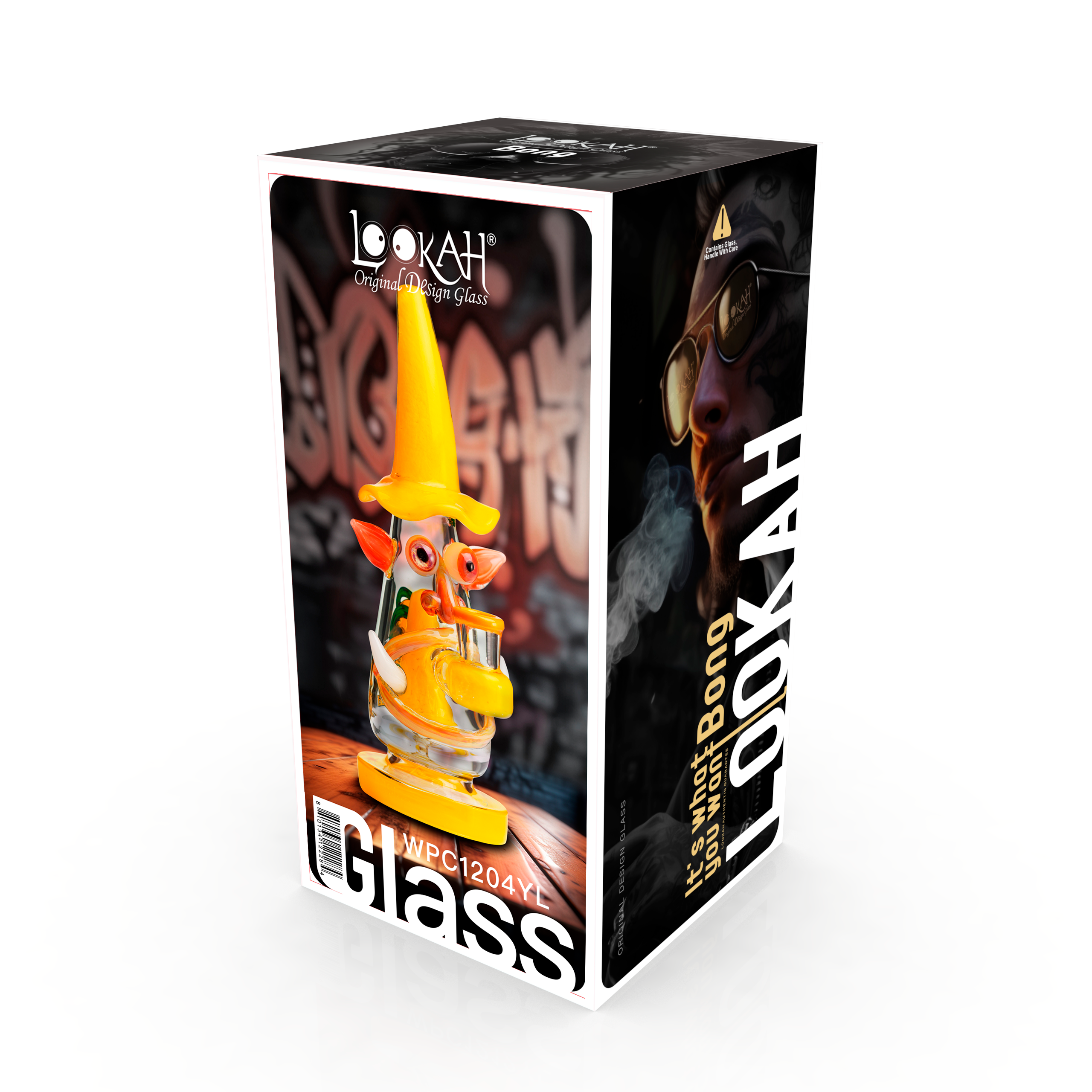 Lookah 9″ Mini Wizard Glass Dab Rig (WPC1204) Yellow with packaging