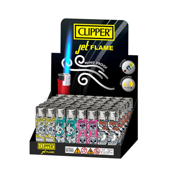Clipper CMKJ11 Jet Flame Lighter (DSPLY 48pc) somber pattern packaging