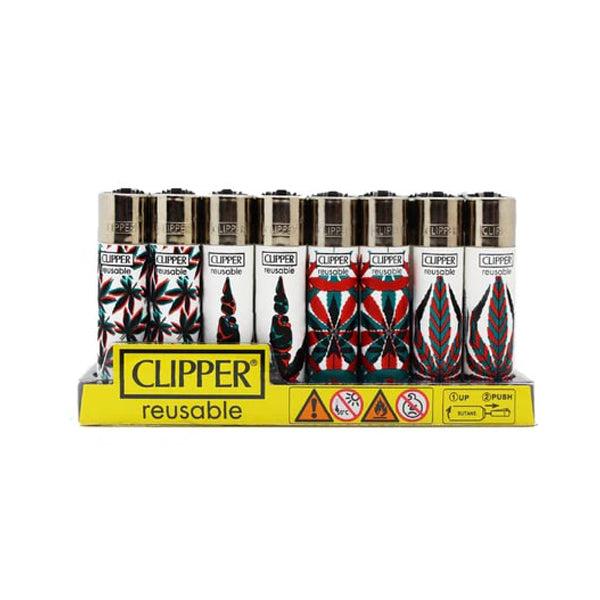 Clipper CP11R Reusable Classic Large Value Pack Lighter (DSPLY 48pc) printed neon leaves