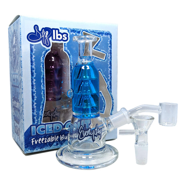 Dogg Lbs (Water Pipe) 5.5" Iced Out Freezeable Water Pipe with 14mm Banger & Bowl blue with packaging
