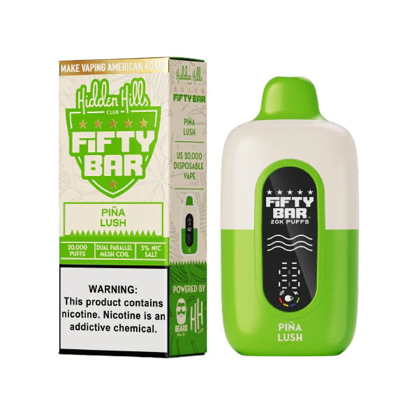 Fifty Bar 20K Hidden Hills Edt Disposable pina lush with packaging