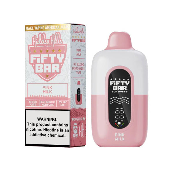 Fifty Bar 20K Hidden Hills Edt Disposable pink milk with packaging