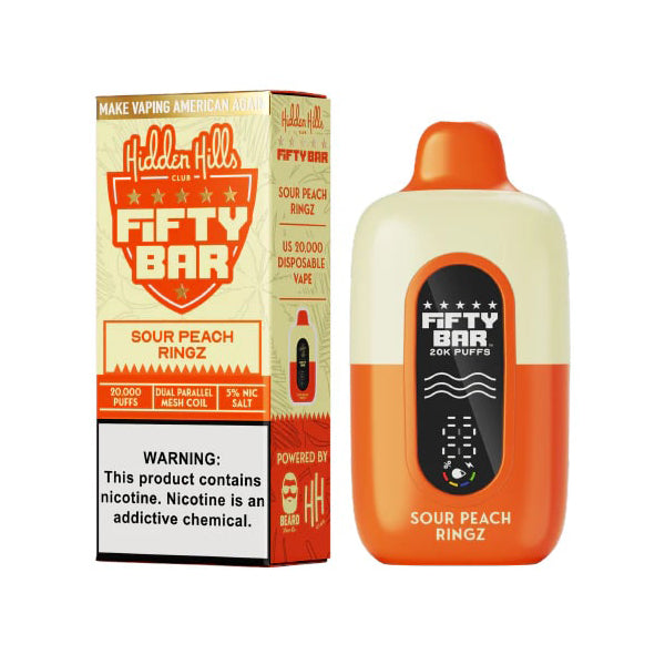 Fifty Bar 20K Hidden Hills Edt Disposable sour peach ringz with packaging