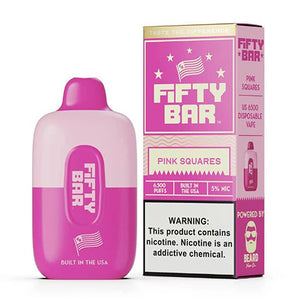 Fifty Bar 6500 Puffs 16mL 50mg Disposable pink squares with packaging