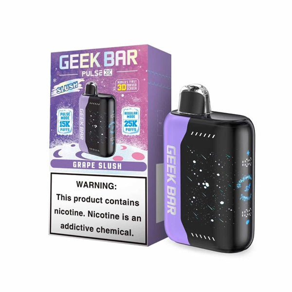 Geek Bar Pulse X Disposable 25000 Puff 18mL 50mg grape slush with packaging