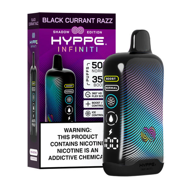 Hyppe Infiniti Disposable black currant razz with packaging