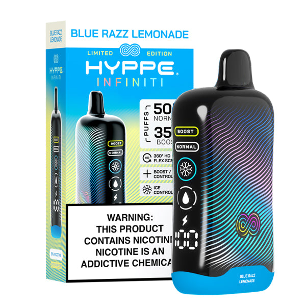 Hyppe Infiniti Disposable blue razz lemonade with packaging