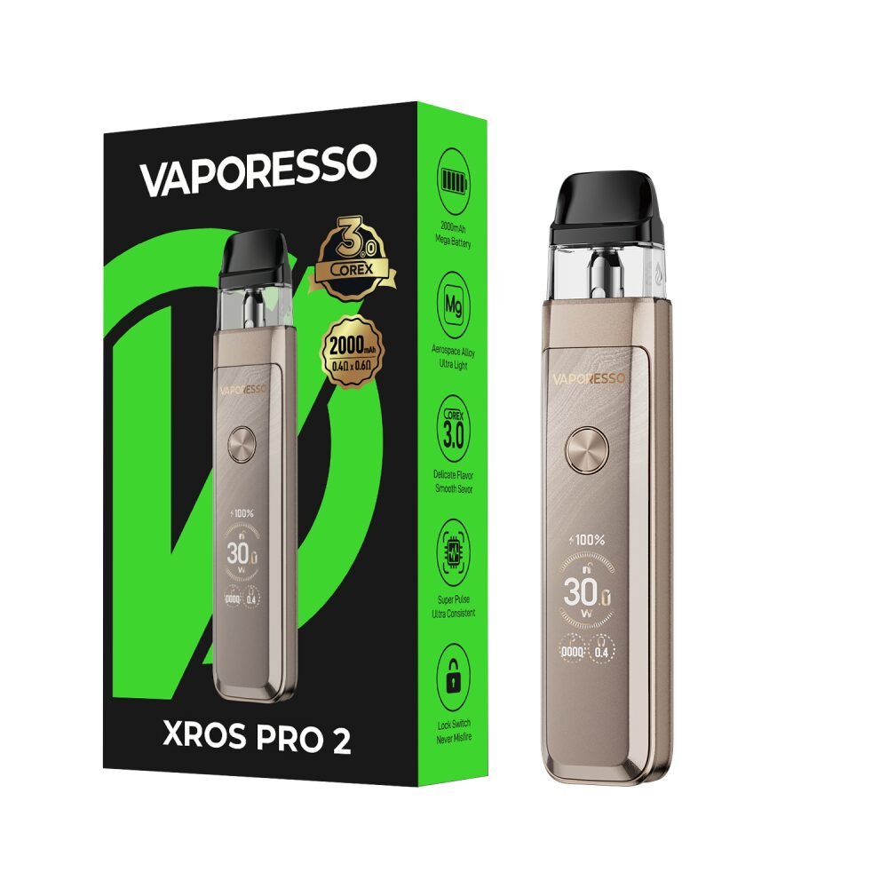 Vaporesso XROS Pro 2 Pod System Glittering Gold with packaging