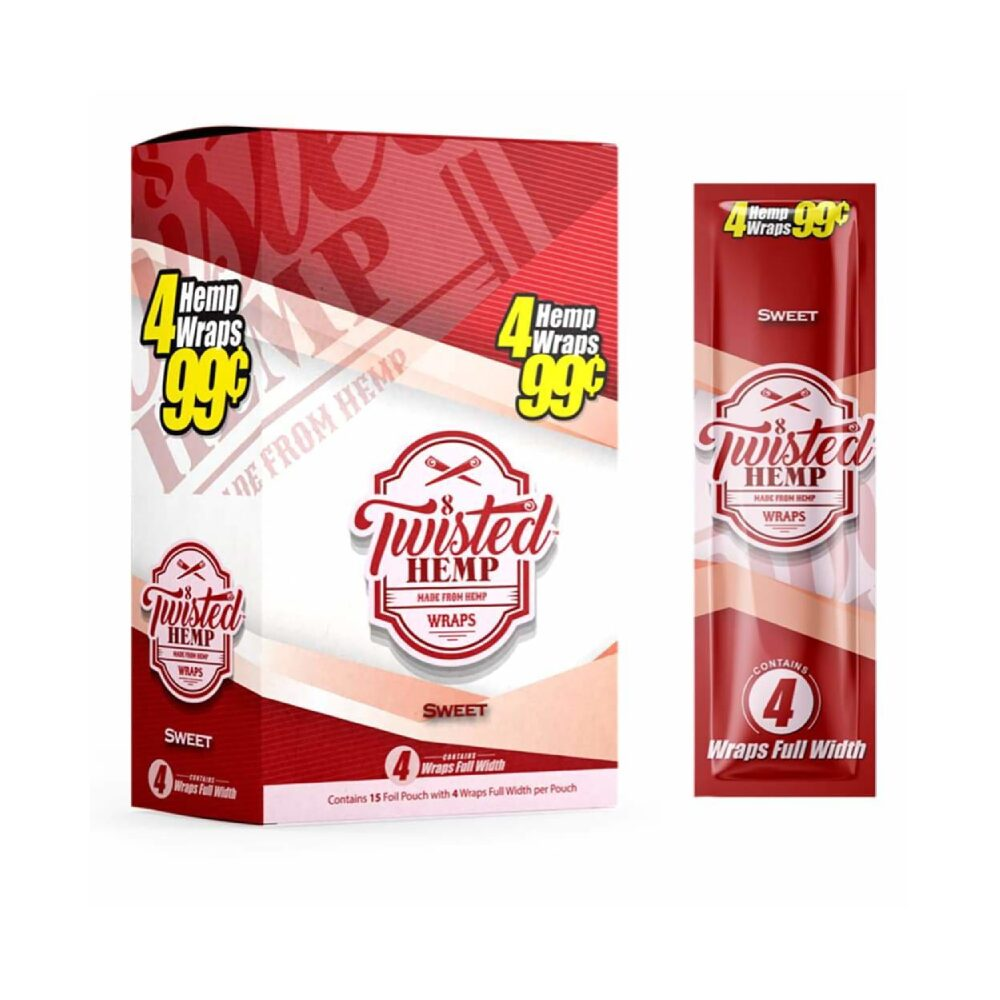 Twisted Hemp Wraps (15 Foil Pouch 4 Wraps) Sweet with packaging