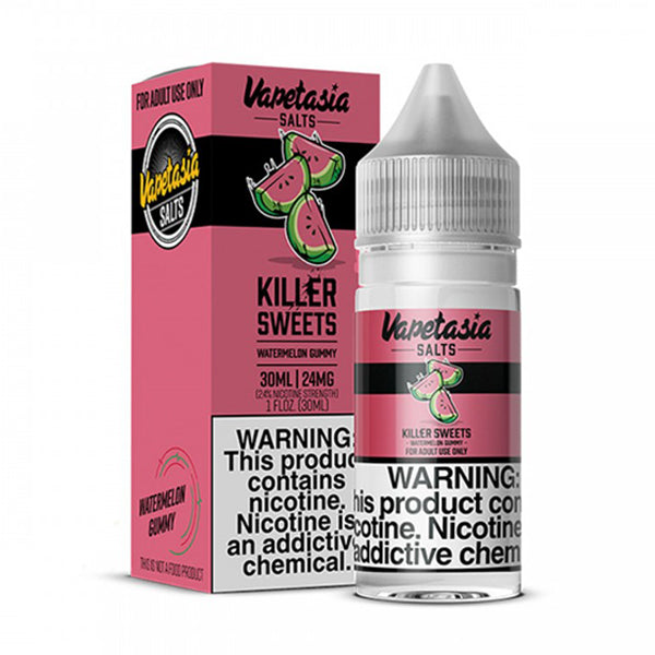 Killer Sweets Watermelon Gummy by Vapetasia Synthetic Salts 30ml 24mg bottle with Packaging