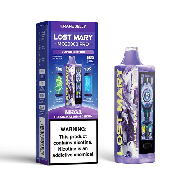 Lost Mary MO20000 Pro E-Cig Disposable 20000 Puffs 18mL 50mg grape jelly with packaging