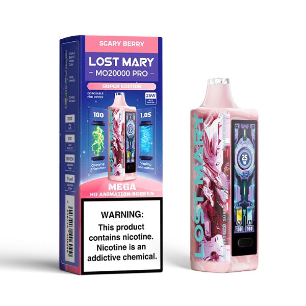 Lost Mary MO20000 Pro E-Cig Disposable 20000 Puffs 18mL 50mg scary berry with packaging