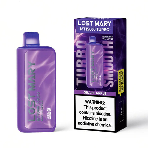 Lost Mary MT15000 Turbo E-Cig Disposable 15000 Puff 16mL 50mg grape apple with packaging