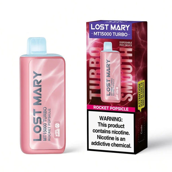 Lost Mary MT15000 Turbo E-Cig Disposable 15000 Puff 16mL 50mg rocket popsicle with packaging