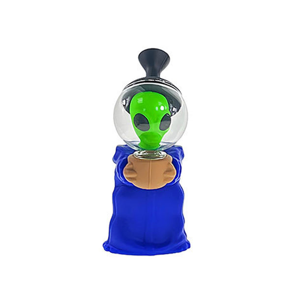 Non branded (Water Pipe) F42 6.7" Alien Silicone Bubbler with Glass Helmet blue