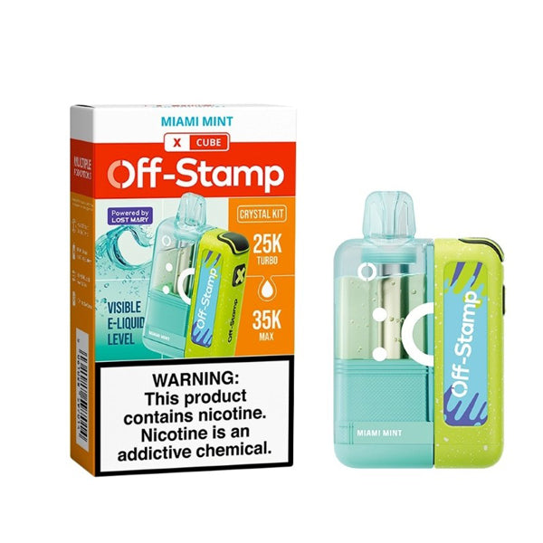 Off Stamp X Cube Crystal Disposable (Disposable + Power Dock) miami mint with packaging