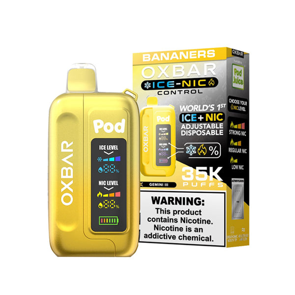 Oxbar Ice-Nic Control Pod Juice Edition E-Cig Disposable 35000 Puffs 14mL 50mg bananers with packaging