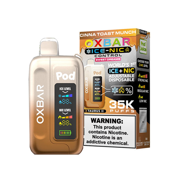 Oxbar Ice-Nic Control Pod Juice Edition E-Cig Disposable 35000 Puffs 14mL 50mg cinna toast munch with packaging