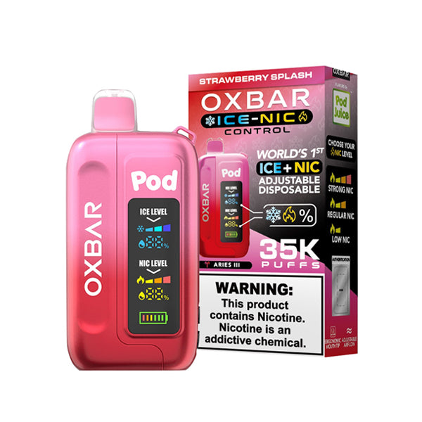 Oxbar Ice-Nic Control Pod Juice Edition E-Cig Disposable 35000 Puffs 14mL 50mg strawberry splash with packaging