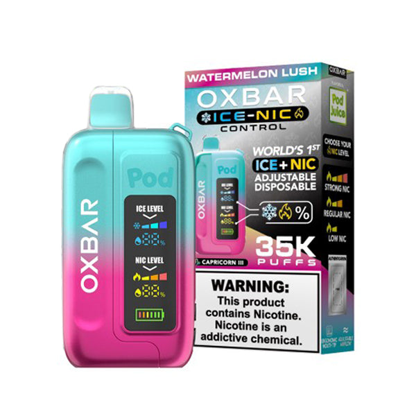 Oxbar Ice-Nic Control Pod Juice Edition E-Cig Disposable 35000 Puffs 14mL 50mg watermelon lush with packaging