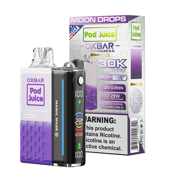 Oxbar Magic Maze 2.0 Pod Juice E-Cig Disposable 30000 Puffs 13mL 50mg Moon Drops with packaging