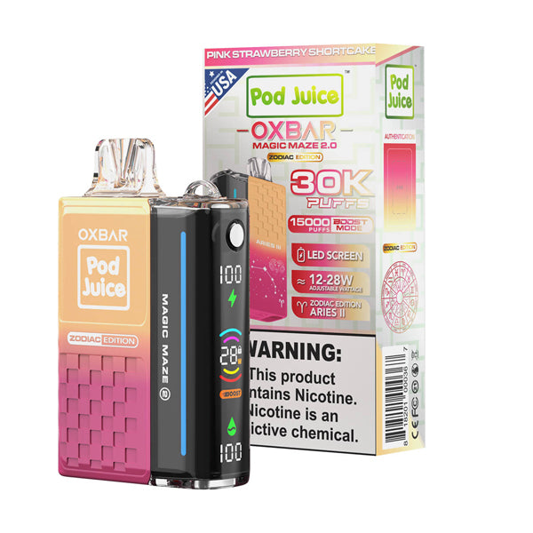 Oxbar Magic Maze 2.0 Pod Juice E-Cig Disposable 30000 Puffs 13mL 50mg Pink Strawberry Shortcake with packaging