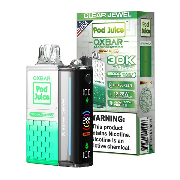 Oxbar Magic Maze 2.0 Pod Juice E-Cig Disposable 30000 Puffs 13mL 50mg Clear Jewel with packaging