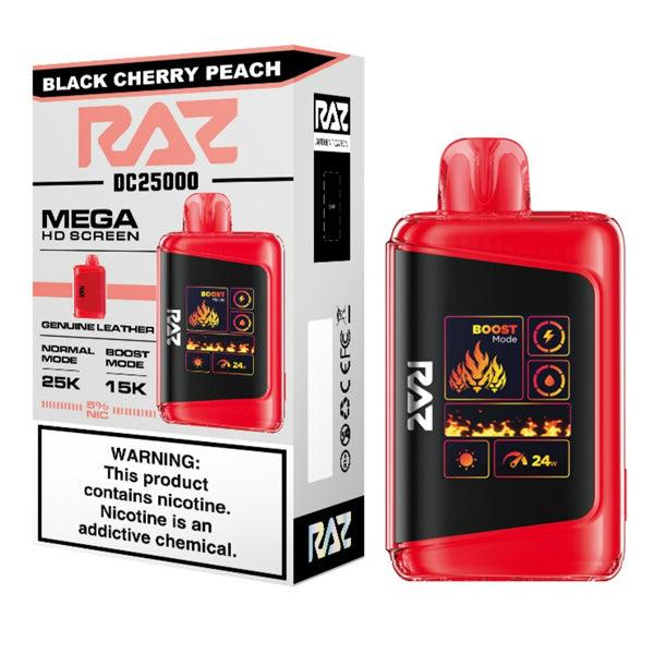 RAZ DC25000 Disposable 25000 Puffs 16mL 50mg black cherry peach with packaging