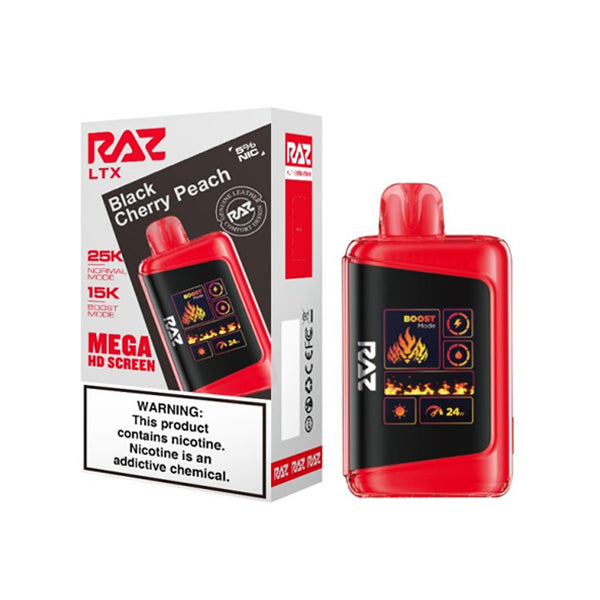 RAZ LTX 25K E-Cig Disposable 25000 Puffs 16mL 50mg black cherry peach with packaging