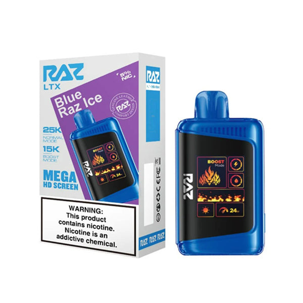 RAZ LTX 25K E-Cig Disposable 25000 Puffs 16mL 50mg blue razz ice with packaging