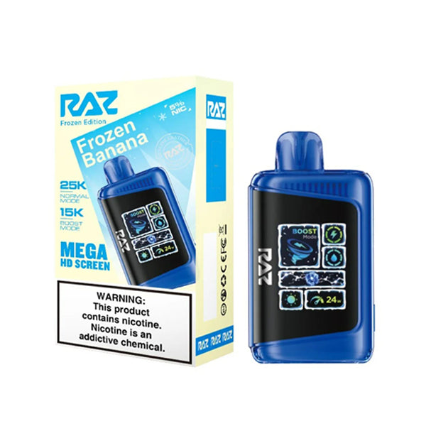 RAZ LTX 25K E-Cig Disposable 25000 Puffs 16mL 50mg frozen banana with packaging