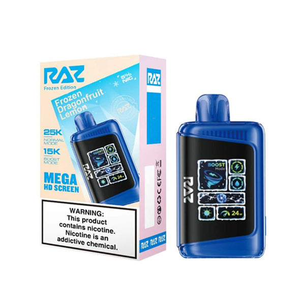 RAZ LTX 25K E-Cig Disposable 25000 Puffs 16mL 50mg frozen dragonfruit lemon with packaging