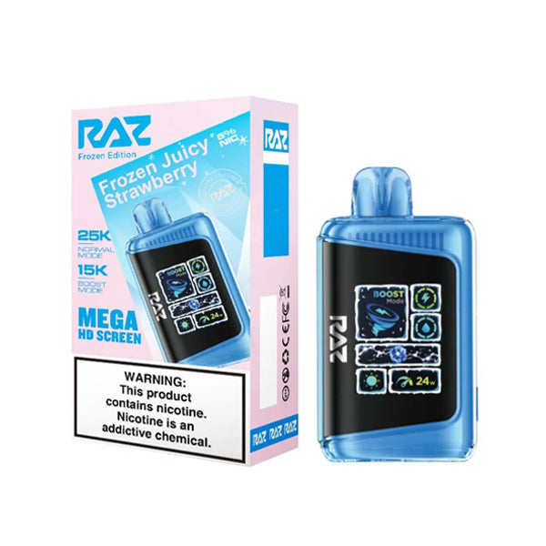 RAZ LTX 25K E-Cig Disposable 25000 Puffs 16mL 50mg frozen juicy strawberry with packaging