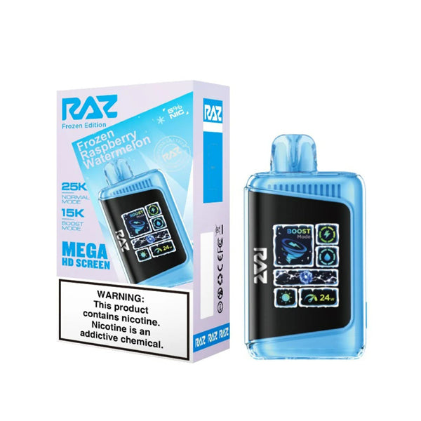 RAZ LTX 25K E-Cig Disposable 25000 Puffs 16mL 50mg frozen raspberry watermelon with packaging