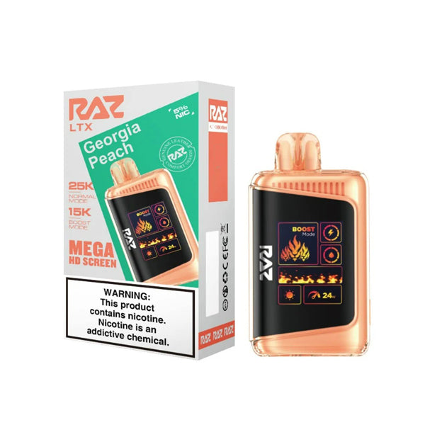 RAZ LTX 25K E-Cig Disposable 25000 Puffs 16mL 50mg georgia peach with packaging