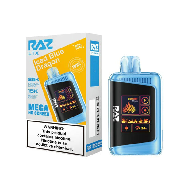 RAZ LTX 25K E-Cig Disposable 25000 Puffs 16mL 50mg iced blue dragon with packaging