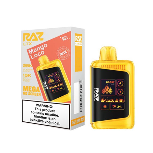 RAZ LTX 25K E-Cig Disposable 25000 Puffs 16mL 50mg mango loco with packaging