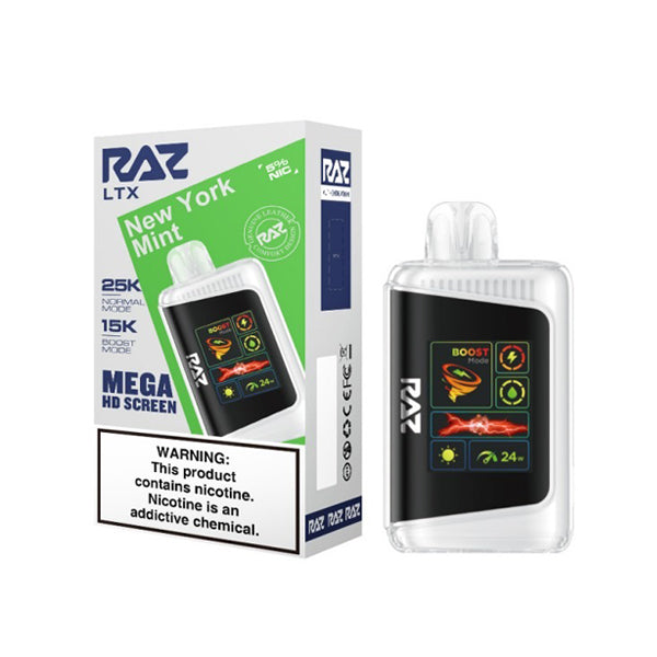 RAZ LTX 25K E-Cig Disposable 25000 Puffs 16mL 50mg new york mint with packaging