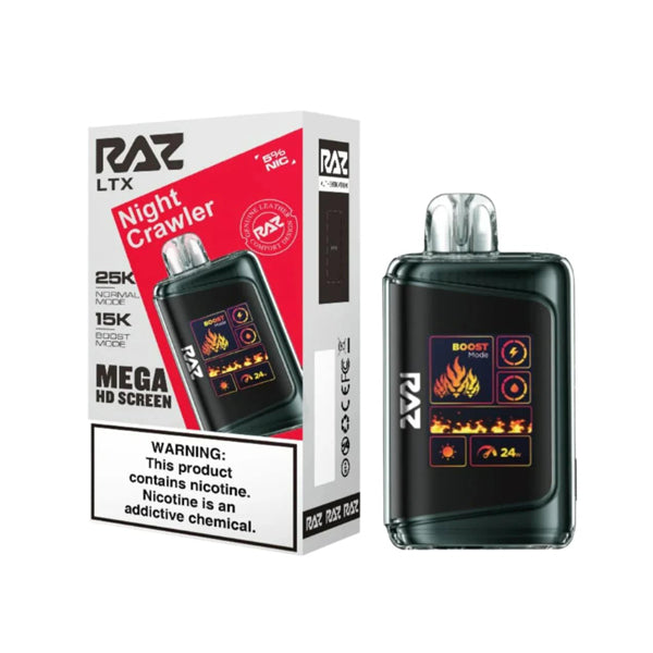 RAZ LTX 25K E-Cig Disposable 25000 Puffs 16mL 50mg night crawler with packaging