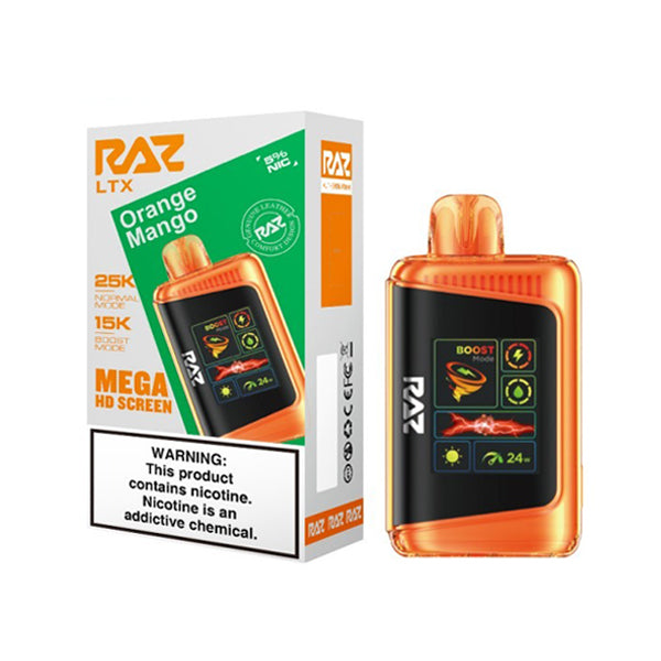 RAZ LTX 25K E-Cig Disposable 25000 Puffs 16mL 50mg orange mango with packaging