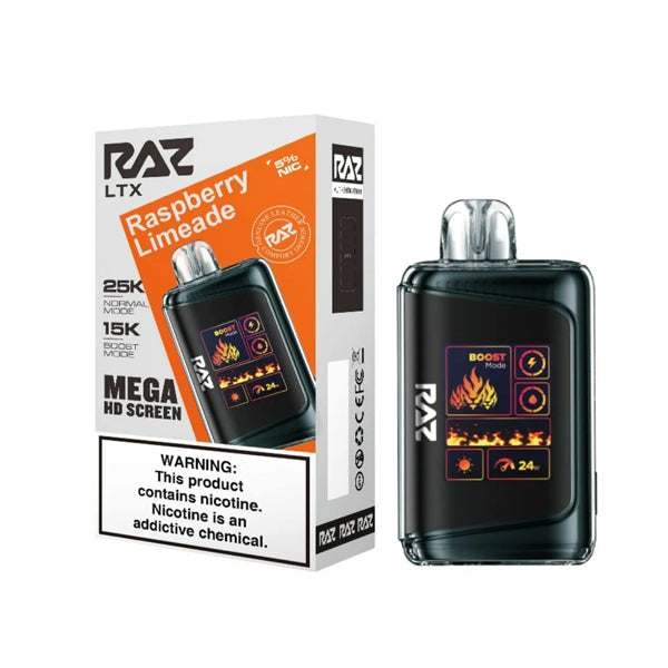 RAZ LTX 25K E-Cig Disposable 25000 Puffs 16mL 50mg raspberry limeade with packaging