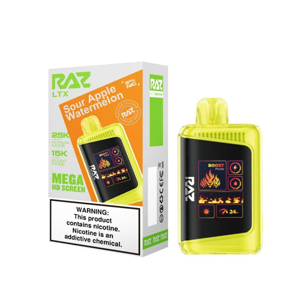 RAZ LTX 25K E-Cig Disposable 25000 Puffs 16mL 50mg sour apple watermelon with packaging