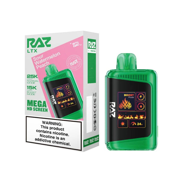 RAZ LTX 25K E-Cig Disposable 25000 Puffs 16mL 50mg sour watermelon peach with packaging