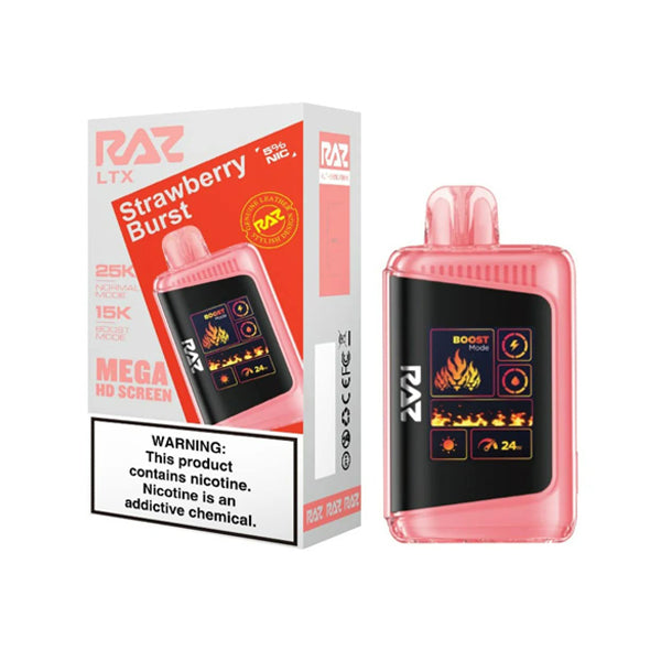 RAZ LTX 25K E-Cig Disposable 25000 Puffs 16mL 50mg strawberry burst with packaging