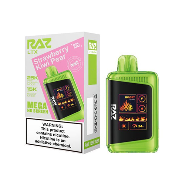 RAZ LTX 25K E-Cig Disposable 25000 Puffs 16mL 50mg strawberry kiwi pear with packaging